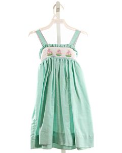 PETIT BEBE  MINT  STRIPED SMOCKED DRESS WITH PICOT STITCHING
