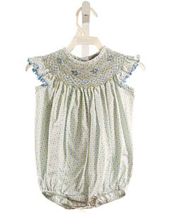 ORIENT EXPRESSED  LT BLUE  FLORAL SMOCKED BUBBLE WITH RIC RAC