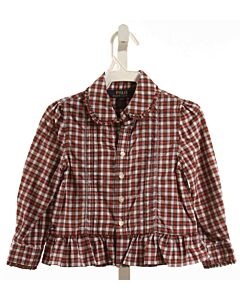 POLO BY RALPH LAUREN  RED  PLAID  DRESS SHIRT WITH RUFFLE