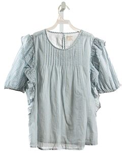 CREWCUTS  LT BLUE  STRIPED  SHIRT-SS WITH RUFFLE