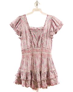 LOVESHACKFANCY  PINK SWISS DOT FLORAL SMOCKED DRESS