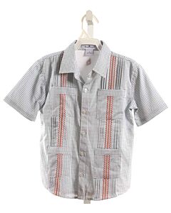 BLUE QUAIL  BLUE  WINDOWPANE EMBROIDERED DRESS SHIRT