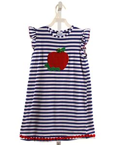 BAILEY BOYS  BLUE  STRIPED APPLIQUED KNIT DRESS WITH PICOT STITCHING