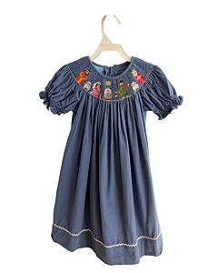 ANAVINI  BLUE CORDUROY  SMOCKED DRESS WITH RIC RAC