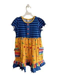 THE HAPPY HILL  BLUE  STRIPED  KNIT DRESS WITH RUFFLE