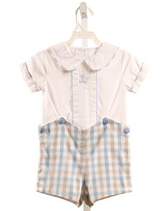 SHRIMP & GRITS  LT BLUE  PLAID EMBROIDERED SHORTALL