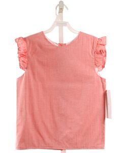 HANNAH KATE  PINK SEERSUCKER STRIPED  SLEEVELESS SHIRT WITH RUFFLE