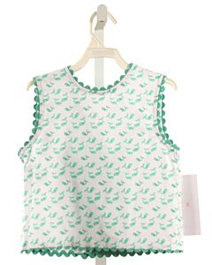 HANNAH KATE  GREEN   PRINTED DESIGN SLEEVELESS SHIRT WITH RIC RAC