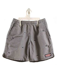 VINEYARD VINES  BLUE SEERSUCKER GINGHAM EMBROIDERED SWIM TRUNKS