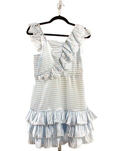 MARLO  BLUE  STRIPED  PARTY DRESS WITH EYELET TRIM
