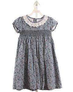 EDGEHILL COLLECTION  BLUE  FLORAL SMOCKED DRESS WITH EYELET TRIM