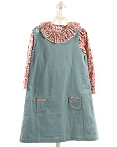 THE OAKS APPAREL   BLUE CORDUROY FLORAL  DRESS WITH RUFFLE