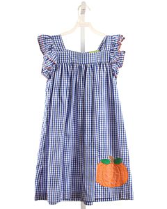 CLASSIC WHIMSY  BLUE  GINGHAM APPLIQUED DRESS WITH PICOT STITCHING