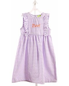 CLASSIC WHIMSY  PURPLE  PLAID EMBROIDERED DRESS WITH RUFFLE