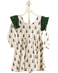 MONICA + ANDY  GREEN  PRINT  KNIT DRESS WITH RUFFLE