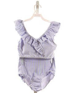 RUFFLE BUTTS  BLUE SEERSUCKER STRIPED  2-PIECE SWIMSUIT WITH RUFFLE