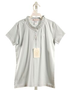 THE BEAUFORT BONNET COMPANY  LT BLUE    KNIT SS SHIRT WITH RUFFLE