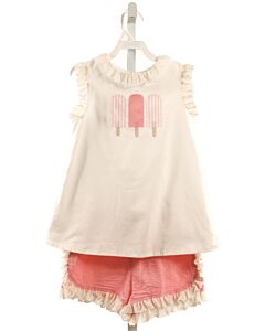 HANNAH KATE  PINK SEERSUCKER STRIPED  2-PIECE OUTFIT WITH EYELET TRIM