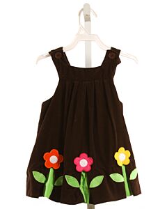 FLORENCE EISEMAN  BROWN CORDUROY FLORAL APPLIQUED DRESS