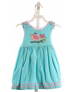 LIL CACTUS  AQUA CORDUROY POLKA DOT APPLIQUED DRESS