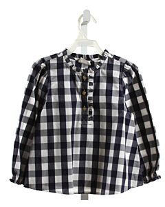 CREWCUTS  NAVY  GINGHAM  SHIRT-LS WITH RUFFLE