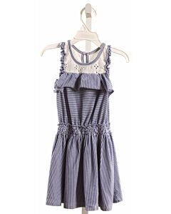 BABY SARA  BLUE  STRIPED SMOCKED KNIT DRESS WITH EYELET TRIM