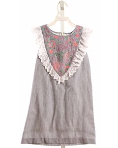EGG  CHAMBRAY  STRIPED EMBROIDERED DRESS WITH EYELET TRIM