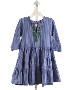 PINK CHICKEN  BLUE  STRIPED EMBROIDERED DRESS