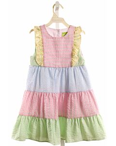 CLASSIC WHIMSY  MULTI-COLOR SEERSUCKER STRIPED  DRESS WITH RUFFLE