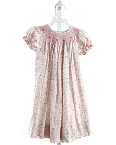 CLASSIC WHIMSY  LT PINK  FLORAL SMOCKED DRESS WITH PICOT STITCHING