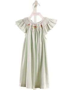 BABY BLISS  LT GREEN  PLAID SMOCKED KNIT DRESS