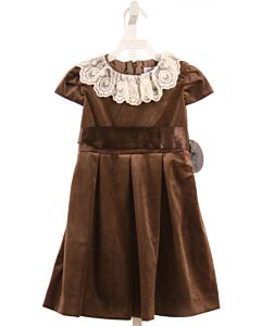 LULI & ME  BROWN VELVET   PARTY DRESS WITH LACE TRIM