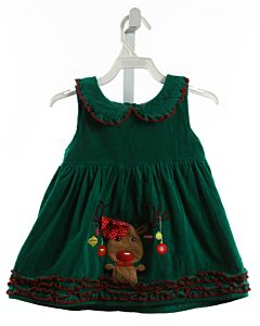 SAMARA  GREEN CORDUROY  APPLIQUED DRESS WITH RUFFLE