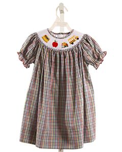RUTH AND RALPH  MULTI-COLOR  PLAID SMOCKED DRESS WITH PICOT STITCHING