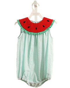 BANANA SPLIT  MINT SEERSUCKER STRIPED APPLIQUED BUBBLE