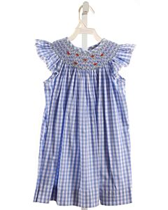 LITTLE ENGLISH  BLUE  GINGHAM SMOCKED DRESS WITH RIC RAC