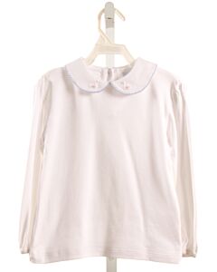 LITTLE ENGLISH  WHITE   EMBROIDERED KNIT LS SHIRT WITH PICOT STITCHING