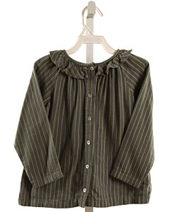 POUDRE ORGANIC  GRAY  STRIPED  SHIRT-LS WITH RUFFLE