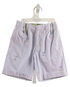 FLORENCE EISEMAN  LT BLUE SEERSUCKER STRIPED EMBROIDERED SHORTS
