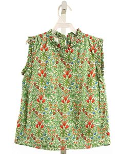 BELLA BLISS  GREEN  FLORAL  SLEEVELESS SHIRT WITH RUFFLE