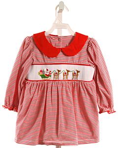 STITCHY FISH  RED  STRIPED SMOCKED KNIT LS SHIRT WITH PICOT STITCHING