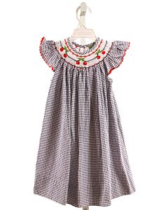 CLASSIC WHIMSY  NAVY SEERSUCKER WINDOWPANE SMOCKED DRESS WITH RIC RAC