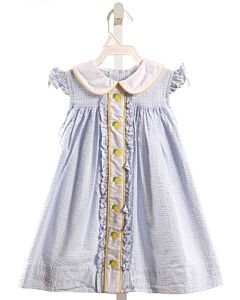LITTLE ENGLISH  LT BLUE SEERSUCKER GINGHAM EMBROIDERED DRESS