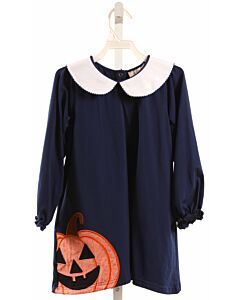 SMOCKINGBIRD  NAVY   APPLIQUED KNIT DRESS WITH PICOT STITCHING
