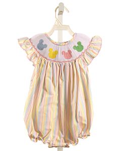 SMOCKINGBIRD  MULTI-COLOR  STRIPED SMOCKED BUBBLE WITH PICOT STITCHING