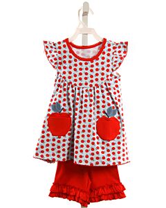 SERENDIPITY  RED   APPLIQUED 2-PIECE OUTFIT WITH PICOT STITCHING
