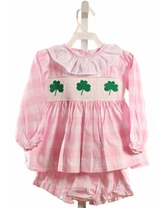 CECIL & LOU  LT PINK  CHECK SMOCKED 2-PIECE OUTFIT WITH RUFFLE