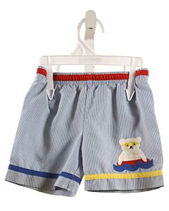 FLORENCE EISEMAN  BLUE  STRIPED APPLIQUED SWIM TRUNKS