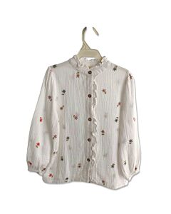 MINI BODEN  WHITE  FLORAL EMBROIDERED DRESS SHIRT WITH RUFFLE