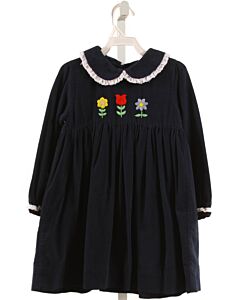 CECIL & LOU  NAVY CORDUROY FLORAL EMBROIDERED DRESS